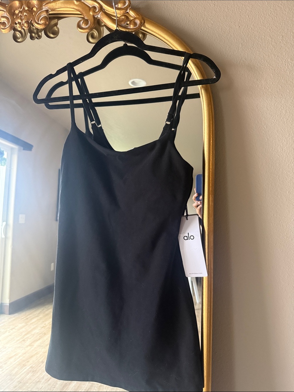 ALO Yoga Black Double-Strap Mini Slip Dress